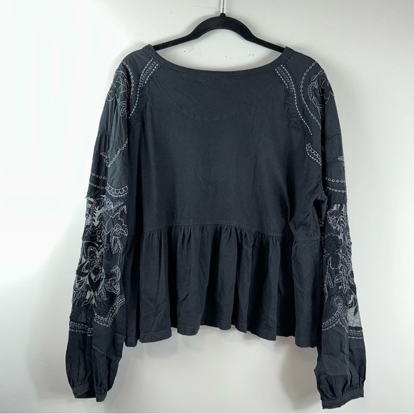Free People Black Embroidered Sleeve Penny Shirt - Picture 7 of 9